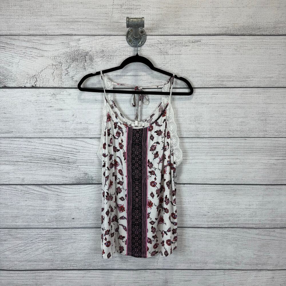 Maurices Plus Size White Floral Pink Sleeveless Lace Trim Summer Top Size 2X